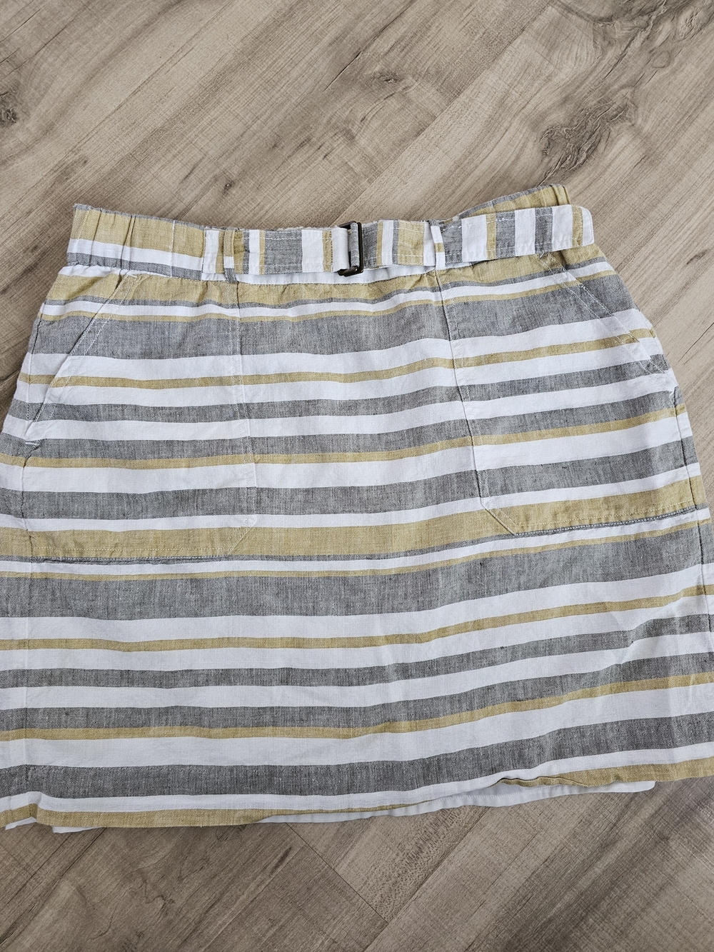 Banana Republic Striped Linen Blend Mini Skirt in White, Gray & Yellow